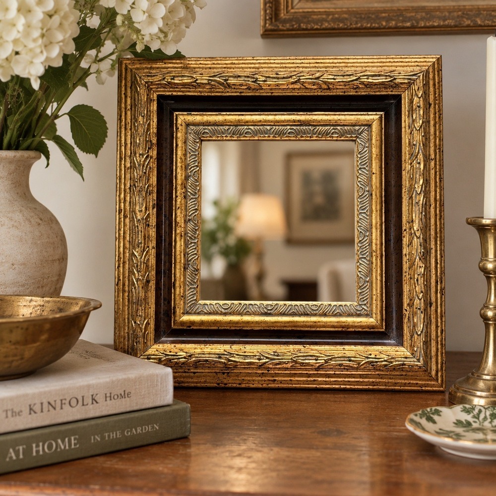 Vintage Gold Gilt Square Wall Mirror Ornate Bombay Company 11" Hollywood Regency